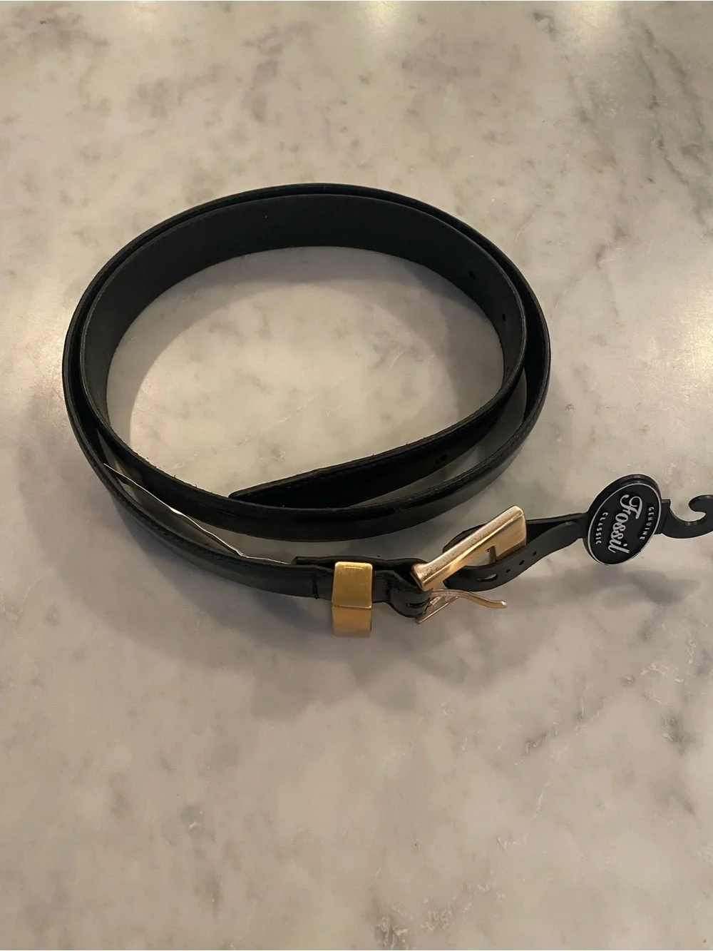 Fossil Black Leather Belt with Gold Buckle
